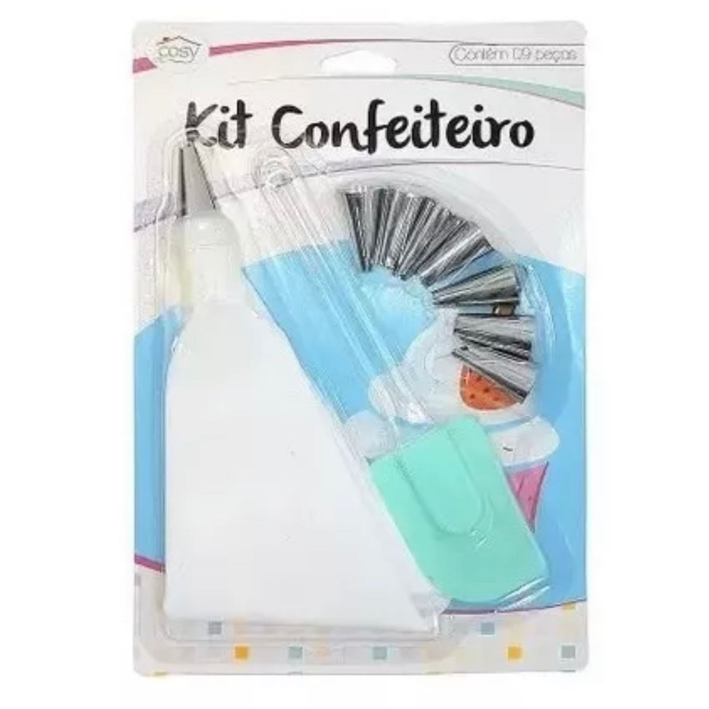 Kit Confeiteiro com 07 Bicos / 01 Saco Confeiteiro / 01 Espátula de Silicone **CORES VARIADAS CONFORME ESTOQUE**