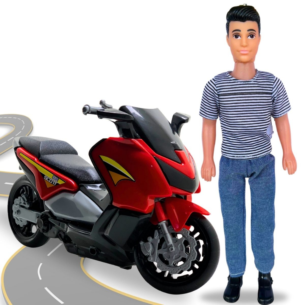 Kit Moto Brinquedo Corrida Pcx+ Boneco Max Menino Grande Ken Motinha Presente Barato Dia das Crianças Ken