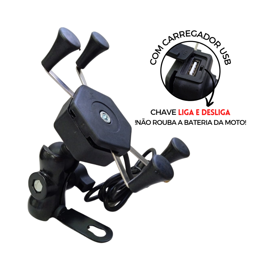 Suporte Celular Gps Carregador Usb Moto Universal Cg 160 Fan turbo start em Oferta na Shopee