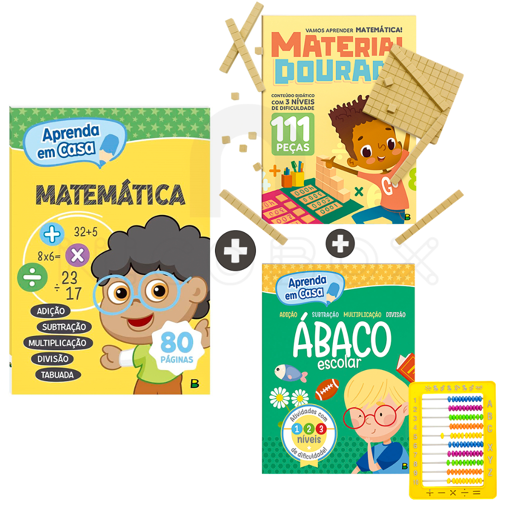 Kit c/3 Matematica Infantil - Reforço Escolar Livros, Material Dourado, Abaco