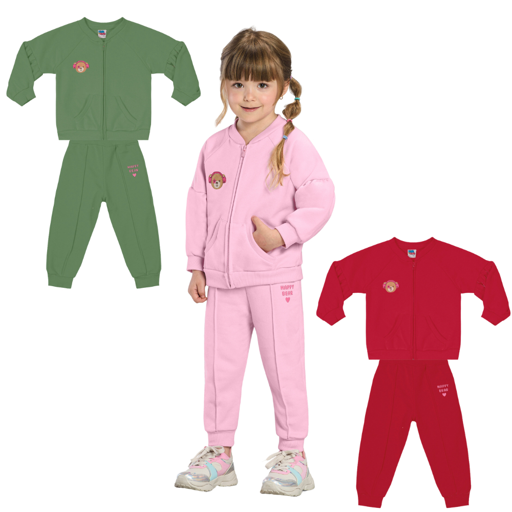Conjunto Casaco E Calça Moletom Feminino Infantil Inverno Conjunto Menina Kiko E Kika REF. 10523