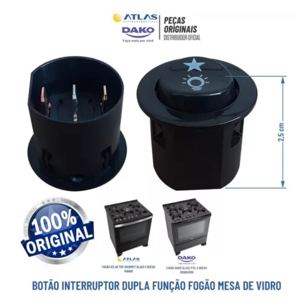 Interruptor Dupla Função Fogão Atlas/dako Mesa De Vidro Original