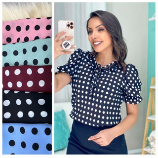 Blusa de bolinha manga curta social evangélica moda feminina M0