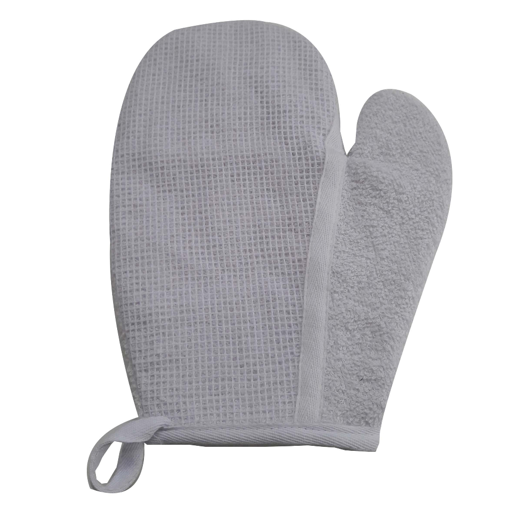 Bucha Esfoliante Para Banho Luva Atoalhada Com Tela Branca e Algodão Massagem Corporal