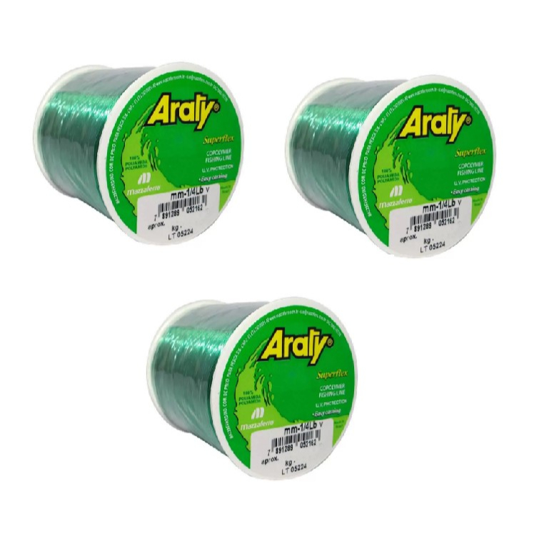 Kit 3 linhas de Pesca Monofilamento Araty Superflex Verde Varias Medidas