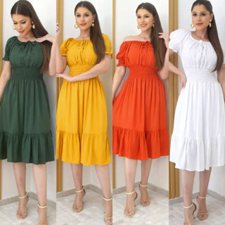 Vestido Midi Feminino Moda Evangélica Soltinho Com Elastico na Cintura (REF 47)