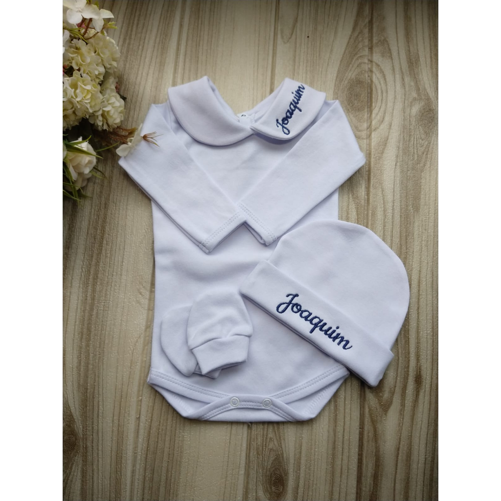 Kit 3 peças  maternidade body + touca  + luvas Personalizada bebê menino menina em Oferta na Shopee