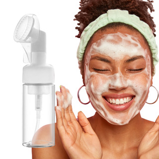Frasco Pump Espumador com Escova de Silicone 100 ml para Higienização Limpeza Facial Skin Care Esfoliação Corporal