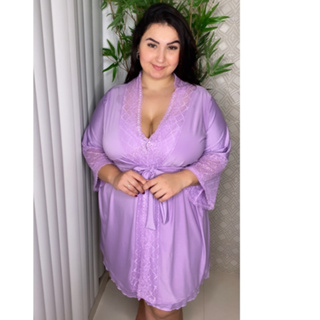 kit Plus Size Camisola Amamentação e Robe luxo Renda em Oferta na Shopee