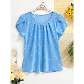 48-FENFEN moda femenina blusa manga curta tecido crepinho com bolinho boa qualidade verão inverno 2023 chic
