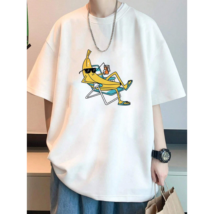 Camiseta Banana Estampa Engraçada Praia Sol Férias Manga Curta Unissex