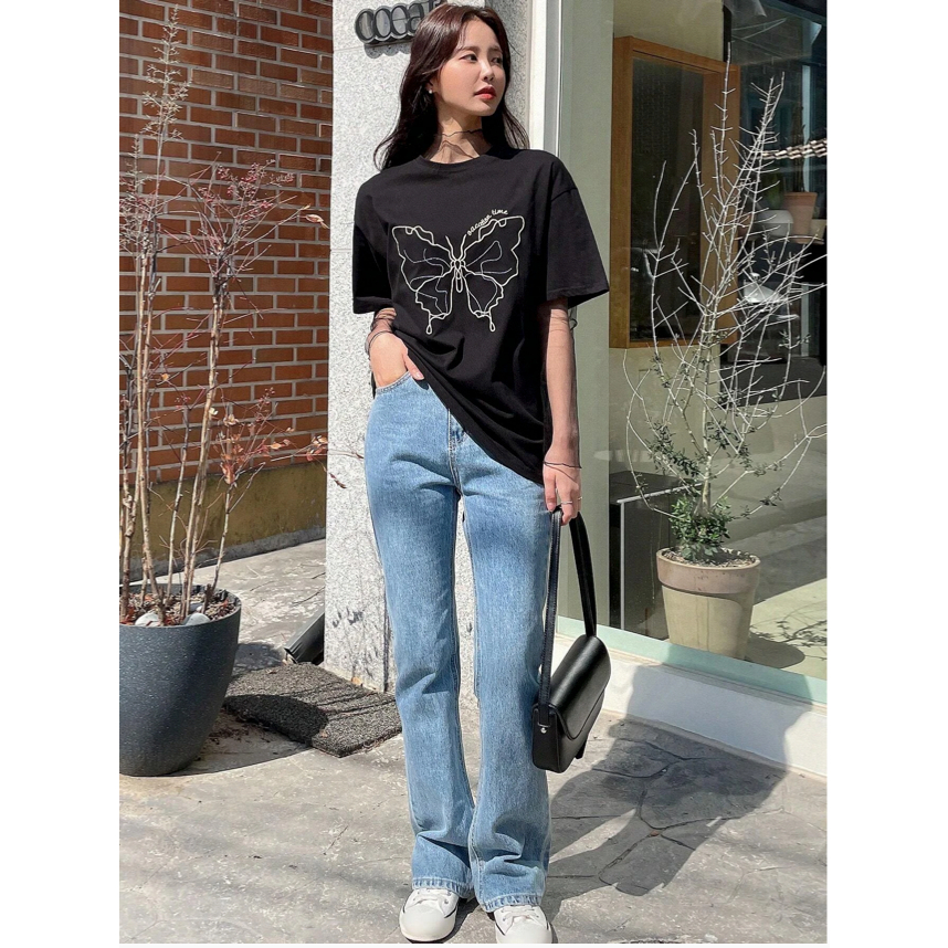 Camiseta Butterfly Verão Primavera Oversized Feminina Manga Curta Básica