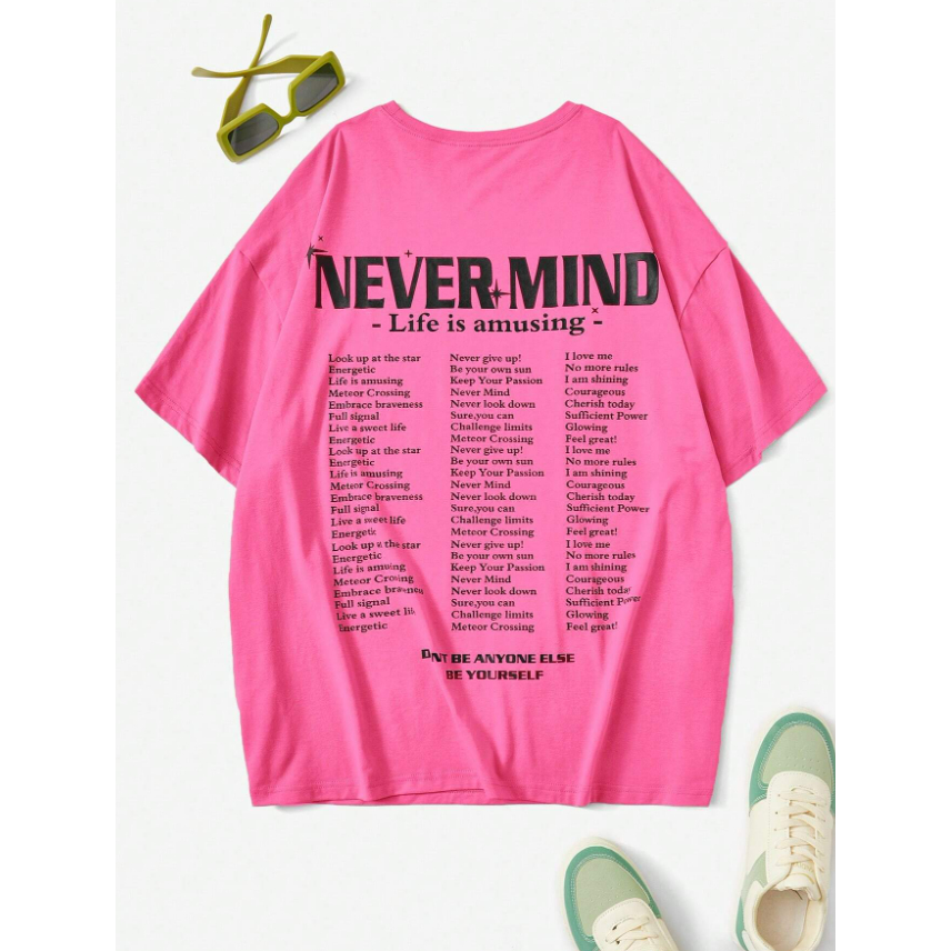 Camiseta Never Mind Life Is Amusing Costas Oversized Unissex Manga Curta Aesthetic Casual