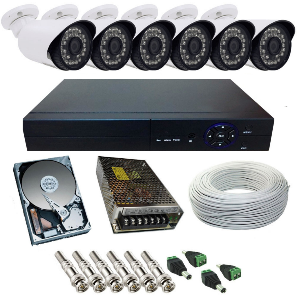Kit 6 Câmeras de Segurança Ahd 1.3 Megapixels 36 Leds Infravermelho Dvr 8 Canais Multi Hd