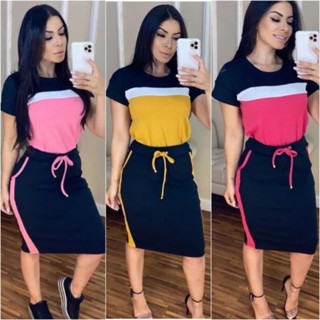 Conjunto Blusa e Saia Lápis Biocolor Moda Feminina Evangélica Malha Crepe