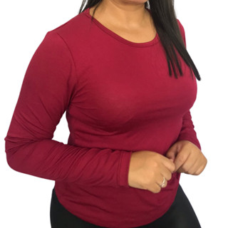 Blusa Segunda Pele Plus Size Gola Redona Manga Longa Feminina P ao G2 1570-A