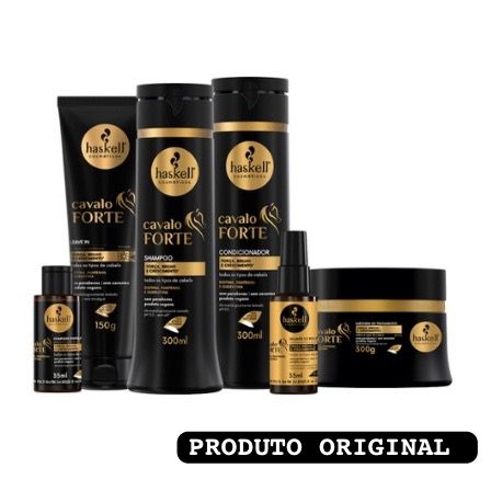 Kit  Cavalo Forte 6 itens - 300g - Força Brilho e Crescimento - Shampoo + Condicionador + Mascara  + Selante de Pontas + Complexo fortalecedor + Leave in - HASKELL