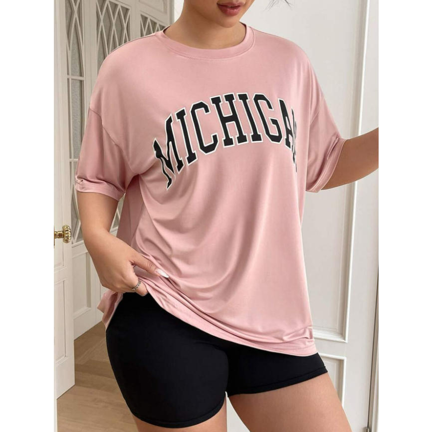 Camiseta Michigan EUA Esportes Oversized Longline Manga Curta Básica
