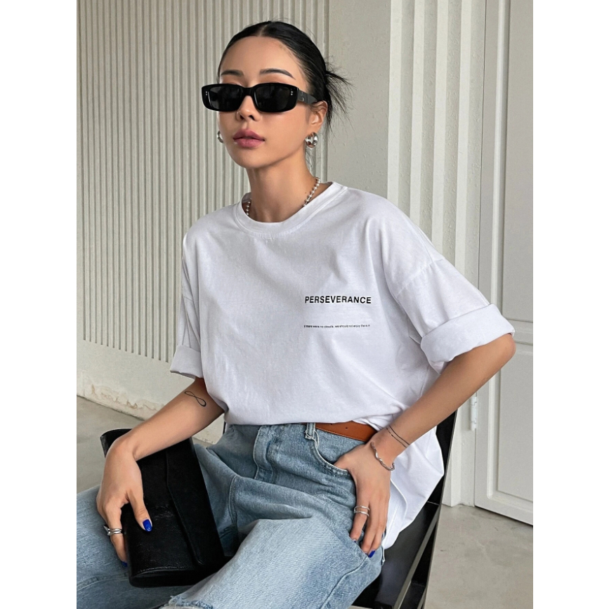 Camiseta Oversized Perseverance Foco Fe Life Style Manga 34 Ombro Caido Longline