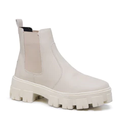 Bota Coturno Feminino Nude Off White Tratorada Chelsea Macia Confortável Botinha Cano Médio Falcucci