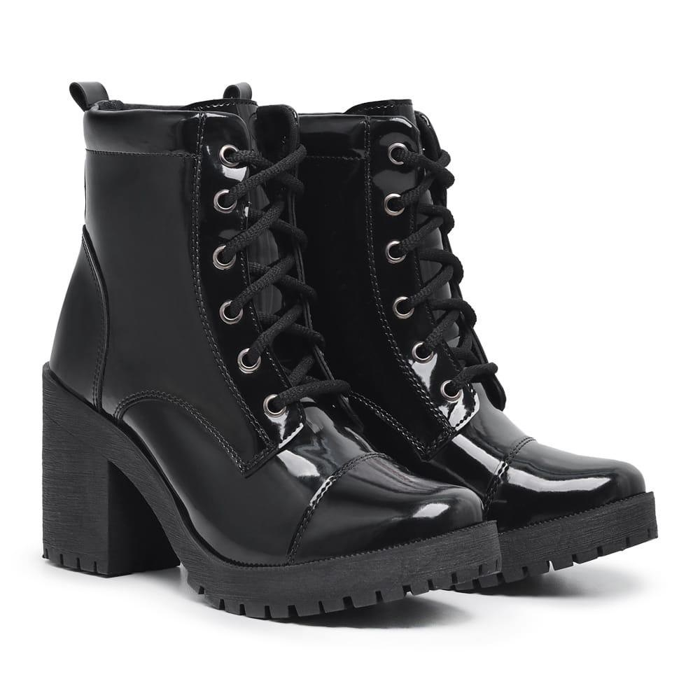 Bota Feminina Coturno Preto Tratorado Salto Confortável Falcucci em Oferta na Shopee