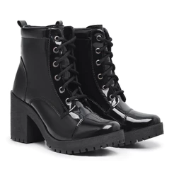Bota Feminina Coturno Preto Tratorado Salto Confortável Falcucci