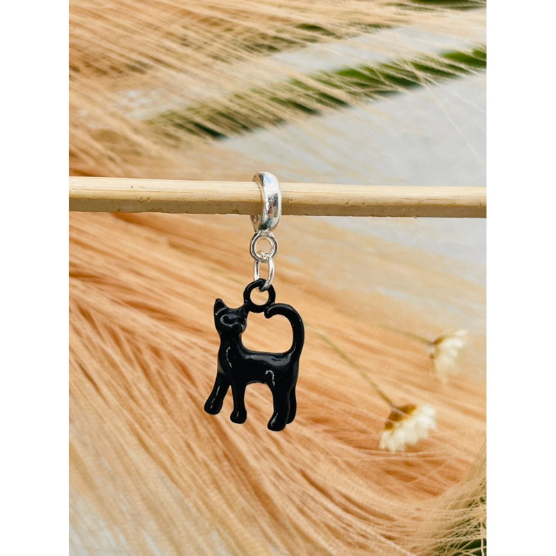 Berloque Pingente para Pulseira Vivara/Pandora  - Banhado a prata 925 Berloque banhado a prata charms Gato Cat Preto