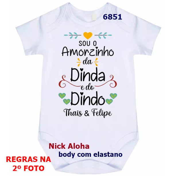 Body Bebê Sou O Amorzinho Da Dinda E Do Dindo Com Nomes Cód 6851 em Oferta na Shopee