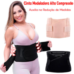 Cinta Modeladora Abdominal Feminina Reduz Medidas Afina Cintura Alta Compressão Preto