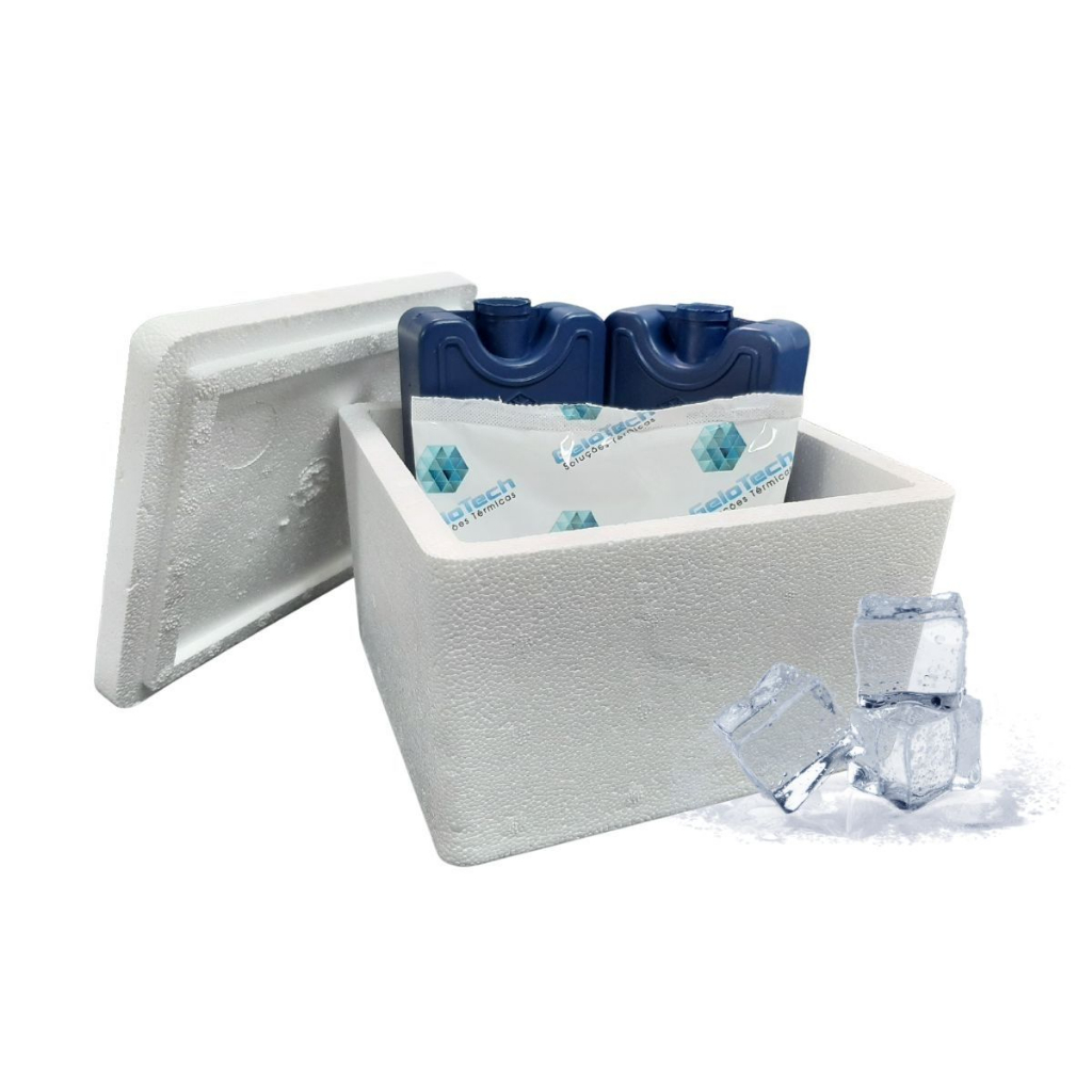 Kit Caixa Isopor 1L Transporte Vacina Insulina 2 Gelos Rígidos e 1 Flexível