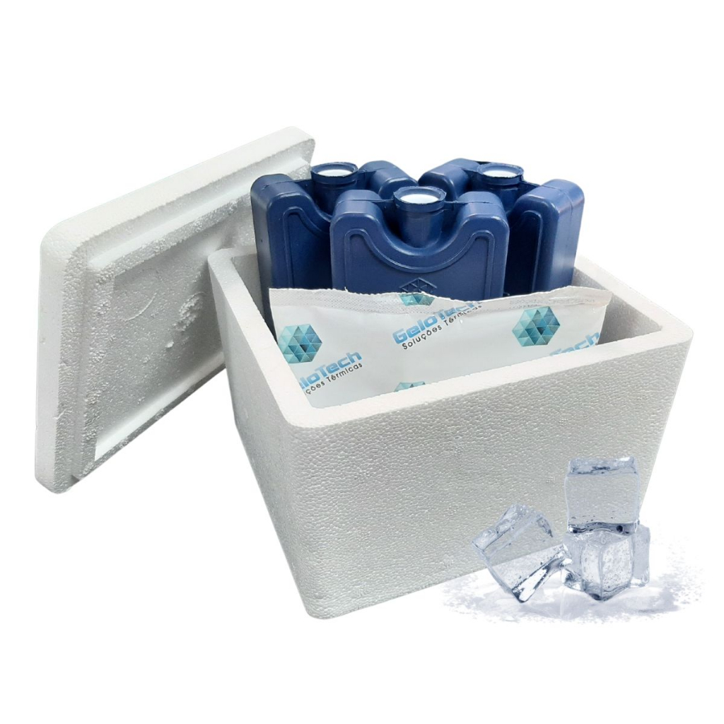 Kit Caixa Isopor 1L Transporte Vacina Insulina 3 Gelos Rígidos e 1 Flexível