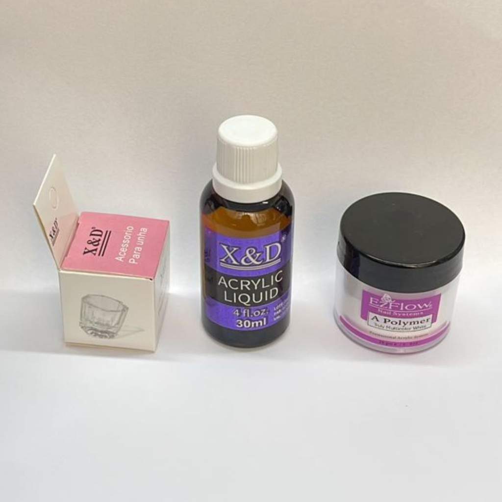 kit unha porcelana monomer  30ml+Dappen Vidro+Pó Acrílico Para Unhas 28g Ezflow White
