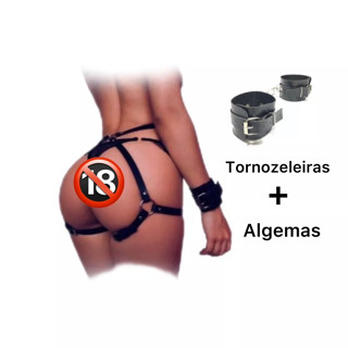 Harness PowerUp com Algemas, Extensor e Tornozeleira Arreio Arnês Cinto Perneira Cinta Liga BDSM