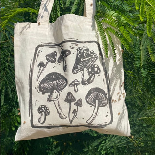 Bolsa Feminina Praia Ecobag Cogumelos Xilogravura