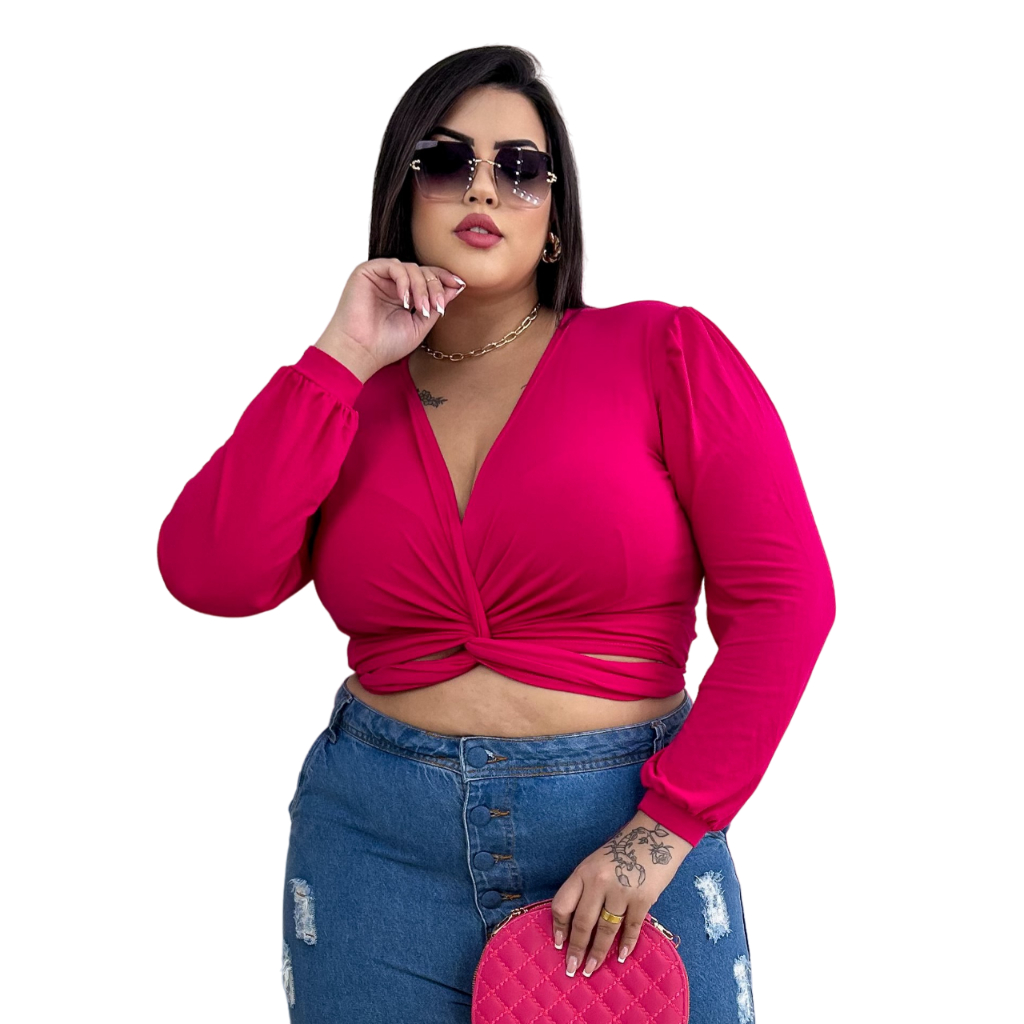 Blusa Feminina Plus Size Cropped Multiformas Manga Longa 48 ao 56 3 em 1 Várias formas de uso Xadrez Onça Zebra