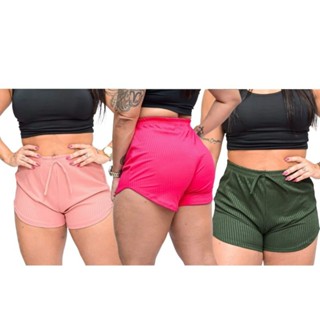 Shortinho Feminino Curto Soltinho Malha Canelada Verão Moda Blogueirinha