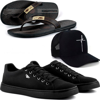 Sapatênis Casual Touroboots Masculino Tênis Skatista + Boné Preto + Chinelo Confortável