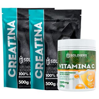 Kit: 2 Creatinas Monohidratada 500g + Vitamina C Em Pó 500g - 100% Pura Importada - Soldiers Nutrition