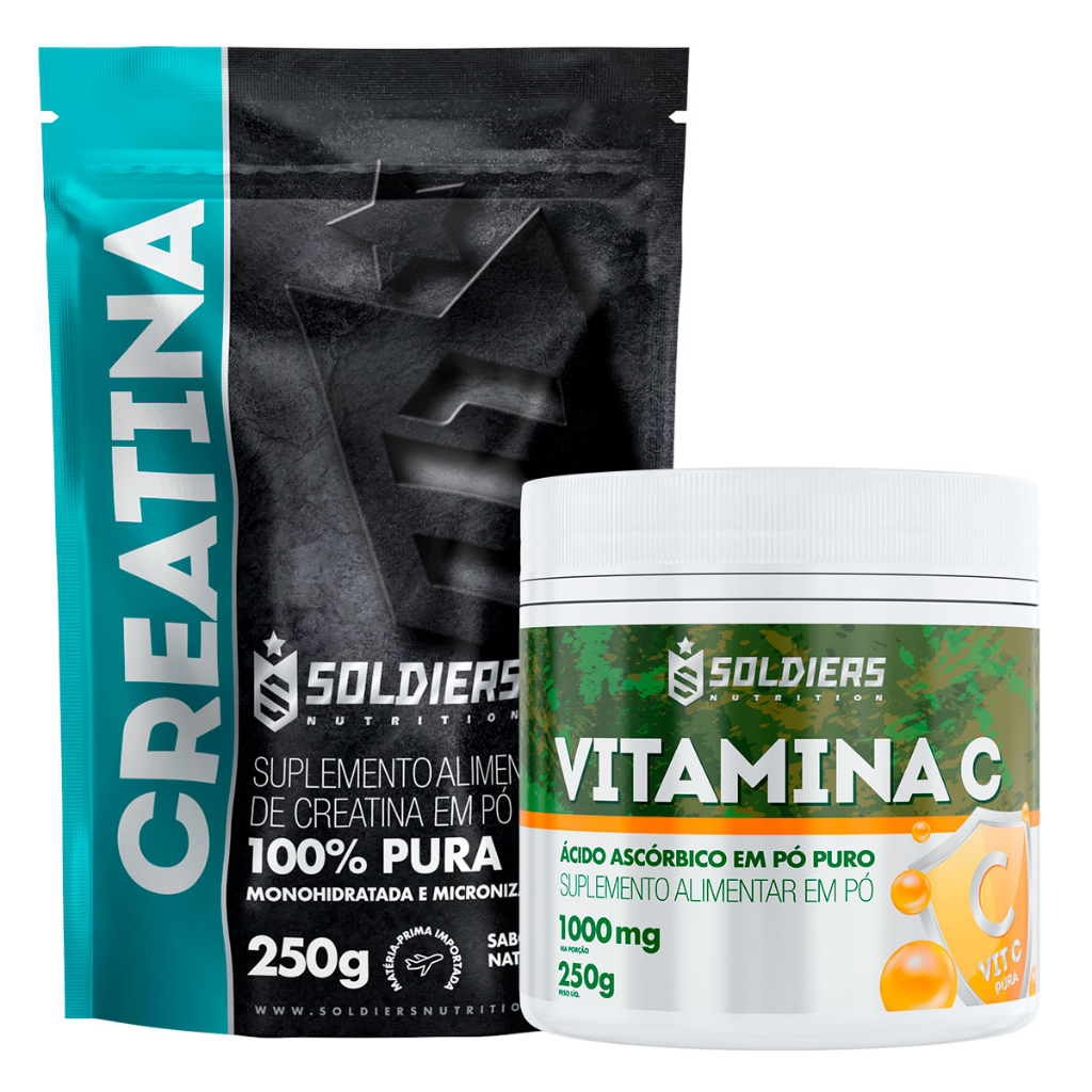 Kit: Creatina Monohidratada 250g + Vitamina C Em Pó 250g - 100% Puro Importado - Soldiers Nutrition