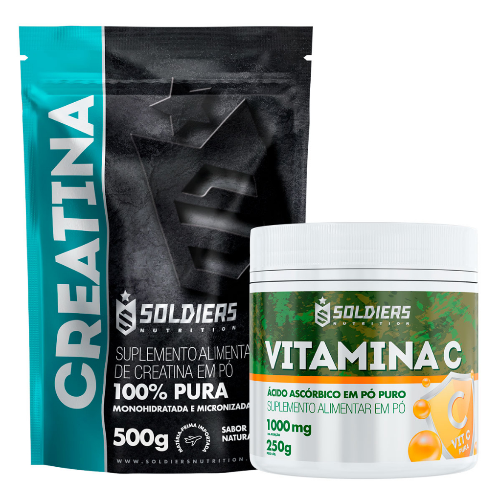 Kit: Creatina Monohidratada 500g + Vitamina C Em Pó 250g - 100% Puro Importado - Soldiers Nutrition