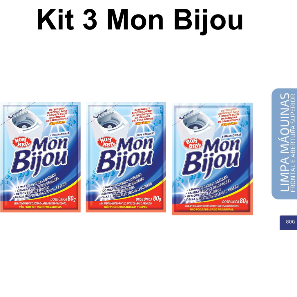 Kit 3 Mon Bijou Limpa Máquinas Lavar Roupa Frontal e Abertura Superior 80g Combate ao Maus Odores