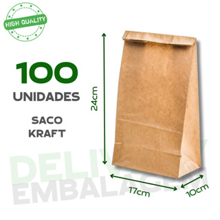 Saco Kraft 100un 17x10x24 Para Delivery Entregas Embalagens Liso em Oferta na Shopee