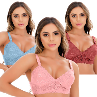 Kit 3 Sutiãs de Amamentação em Renda Reforçado Gestante Pós Parto em Oferta na Shopee