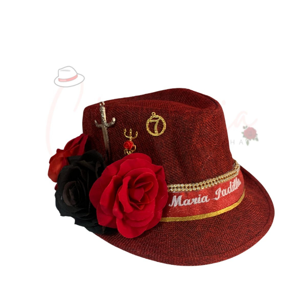 Chapéu para Pomba Gira Maria Padilha com detalhes dourado