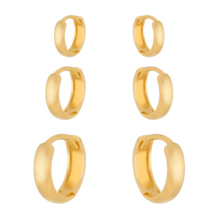 Trio de Brincos Argolinhas Banhado a Ouro 18K - Semi Joia Luxo (BR 2853) (BR 2798, BR 2799, BR 2800) em Oferta na Shopee