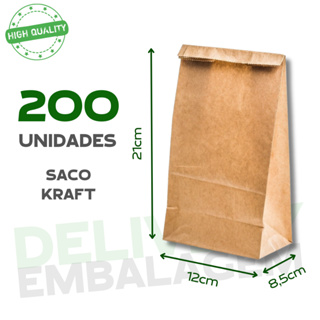 Sacos Krafts 200un Para Delivery Embalagens para Entregas em Papel Pardo 12x8,5x21 Liso em Oferta na Shopee
