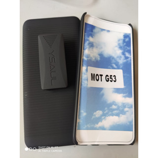 Capinha Capa Suporte Cintura Pra Motorola Moto G53 Preta Com Capa de Silicone Camurça antishok
