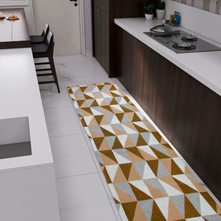 Tapete Passadeira 1,30m X 45cm para Cozinha Antiderrapante Geométrico Bege / Caramelo