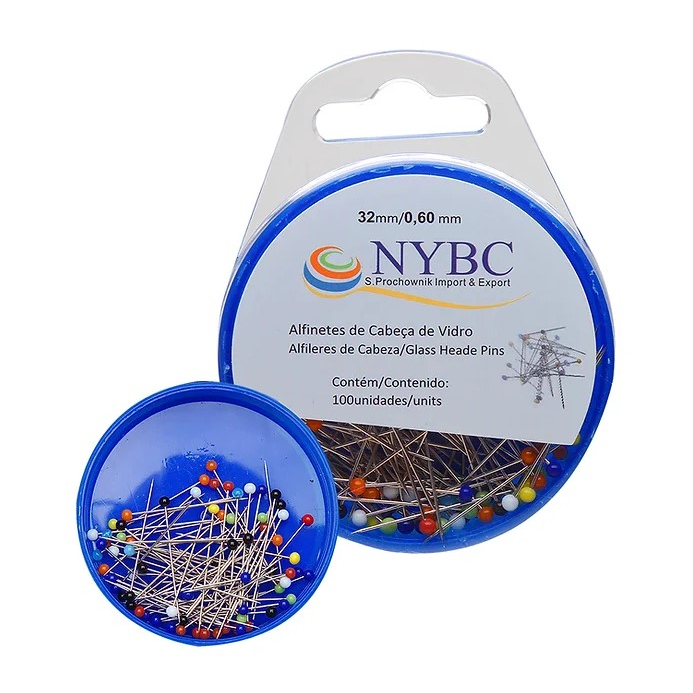 Alfinete cabeça de vidro - caixa com 100 unidades
