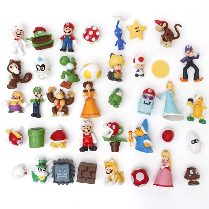 Bonecos Novos Kit de 12 Super Mario Bros Bonecos Miniatura Mario Luidi Donkey Kong Peach Bowser Koopa Yoshi Colecionáveis Model III